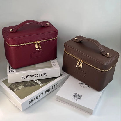 New Trending Portable Oval Vanity Cosmetic Case Custom Logo PU Leather Travel Makeup Bag Women's Beauty Makeup Storage Bag