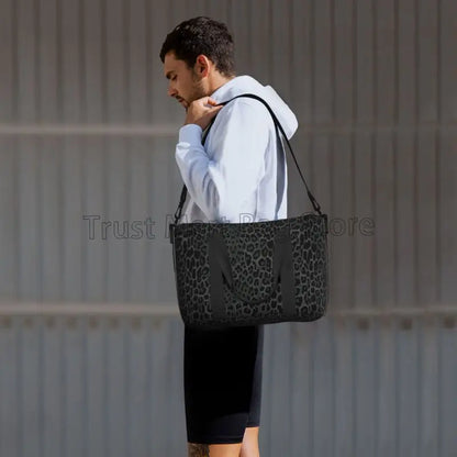 Black Leopard Print Travel Duffle Bag Large Waterproof Weekender Overnight Bags with Shoulder Strap Foldable Sports Gym Bag