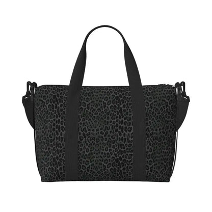 Black Leopard Print Travel Duffle Bag Large Waterproof Weekender Overnight Bags with Shoulder Strap Foldable Sports Gym Bag