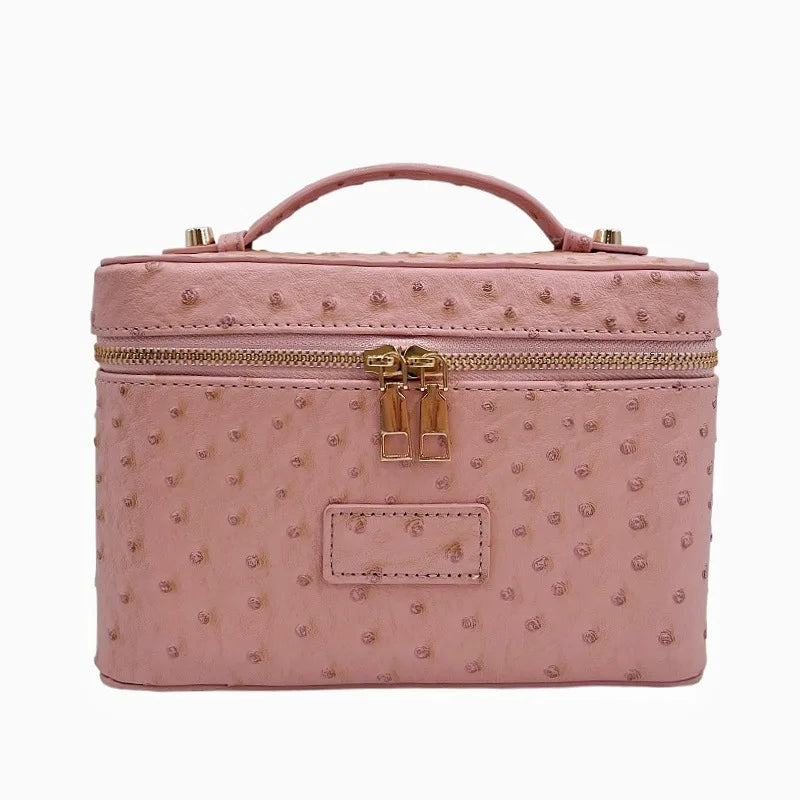 New Trending Portable Oval Vanity Cosmetic Case Custom Logo PU Leather Travel Makeup Bag Women's Beauty Makeup Storage Bag