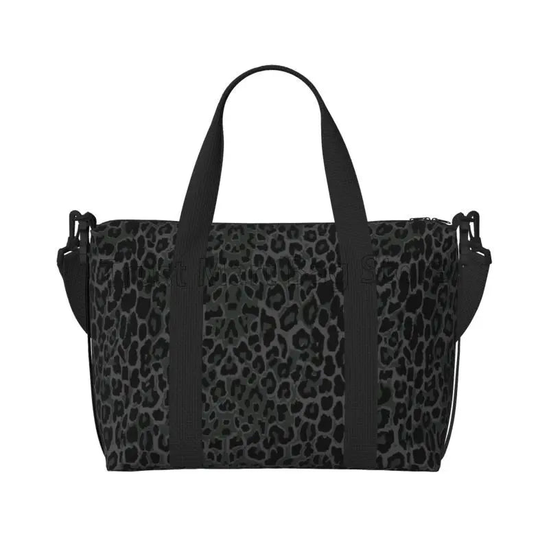 Black Leopard Print Travel Duffle Bag Large Waterproof Weekender Overnight Bags with Shoulder Strap Foldable Sports Gym Bag