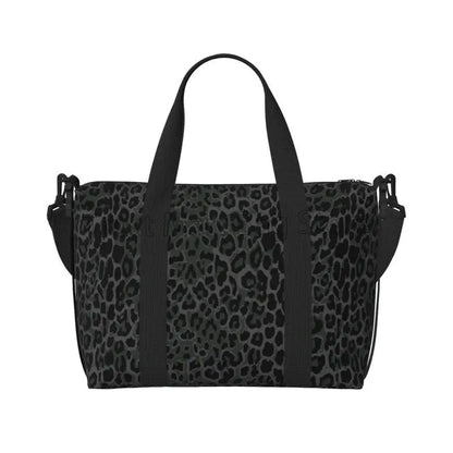 Black Leopard Print Travel Duffle Bag Large Waterproof Weekender Overnight Bags with Shoulder Strap Foldable Sports Gym Bag