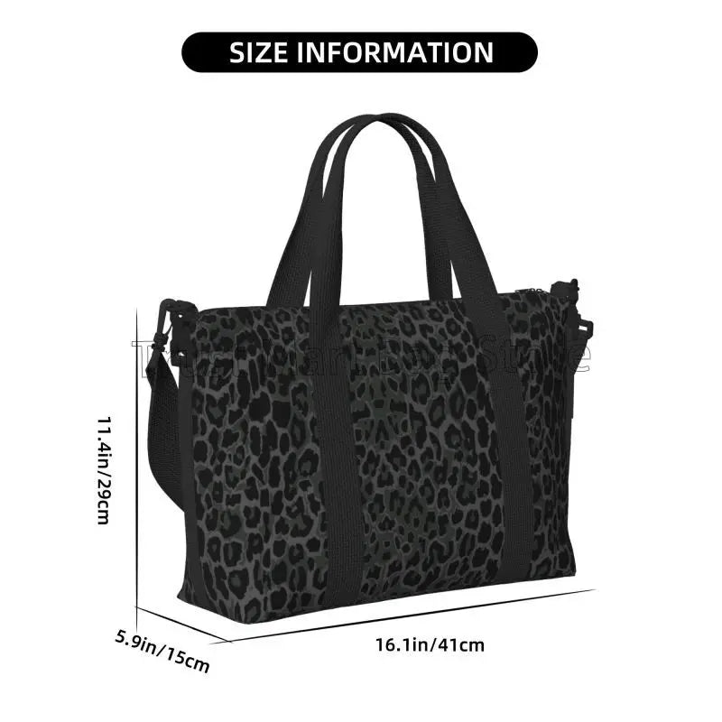 Black Leopard Print Travel Duffle Bag Large Waterproof Weekender Overnight Bags with Shoulder Strap Foldable Sports Gym Bag
