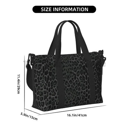 Black Leopard Print Travel Duffle Bag Large Waterproof Weekender Overnight Bags with Shoulder Strap Foldable Sports Gym Bag